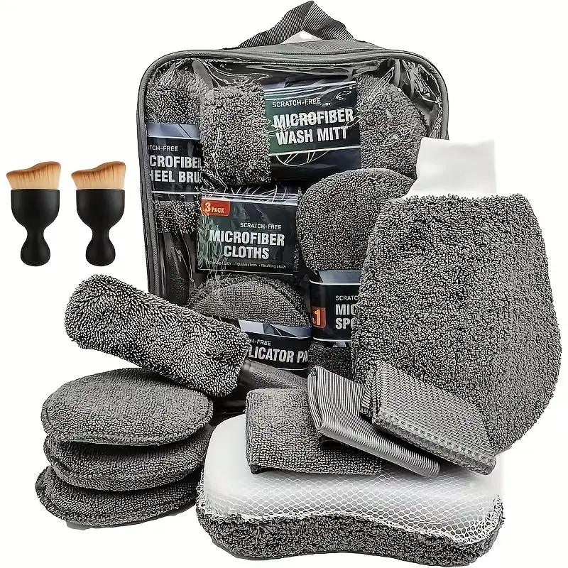 11pcs Car Cleaning Toolkit, Including Tire Brushes, Microfiber Gloves And Super Absorbent Microfiber Vehicle Cleaning Sponges. Super Absorbent, Scratch-resistant And Reusable - Suitable For Cars, Homes And Kitchens