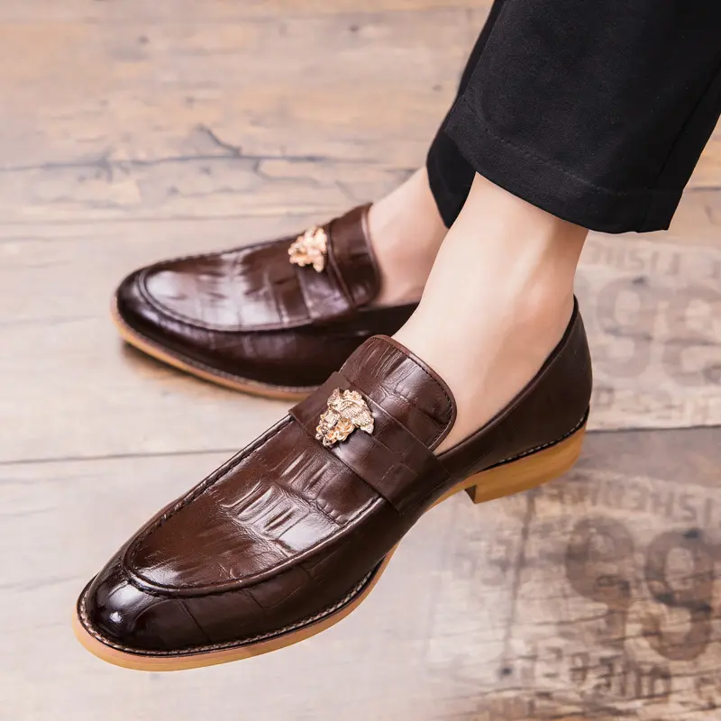 1 Pair Elegant Men's Formal Loafers, Men's Elegant Formal Loafers, PU Upper and Lower Layer, Rubber Sole, Solid/Striped/Plaid, Business Style, Low Top, Slip-On, Flat Toe, Sun Protection, Suitable for Weddings, Parties, Banquets, Daily Wear