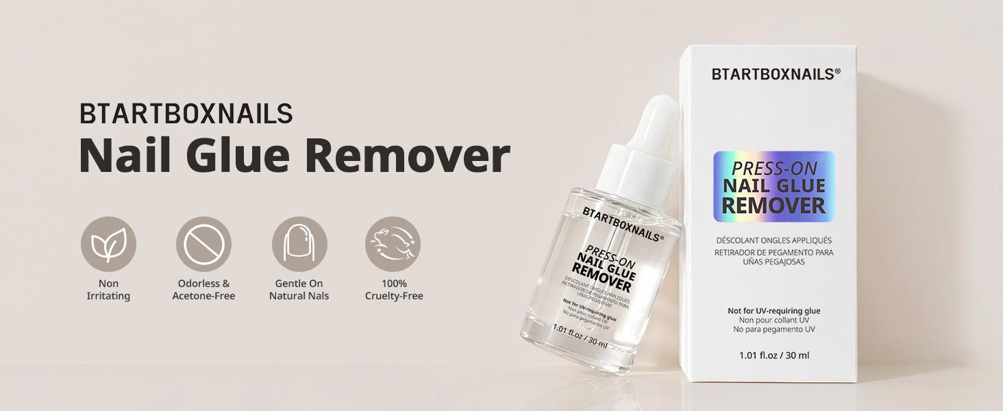 BTArtboxnails Press On Nails Glue Remover Set - Acetone-Free, Odorless,4-in-1 Cuticle Care Pen, Gentle & Non-Irritating Quick Apply & Remover for Fake Nails