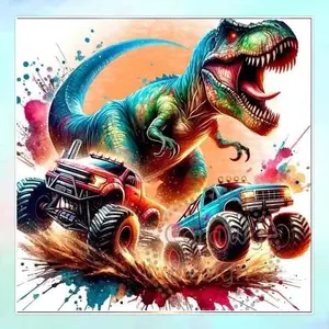 5D DIY Full Drill Round Diamond Painting - Diamond Art Painting Kit Dinosaur, Monster Truck Mosaic, Canvas - DIY Wall Decoration, Home Wall Decor, Suitable for Halloween and Christmas, Birthdays and Anniversary Gifts