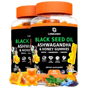 LetaGreen Black Seed Oil 500mg Gummies Set of 2 - Biotin 500mcg Ashwagandha 200mg ACV 100mg Rapeseed Honey 50mg Turmeric 20mg Beet Root 30mg Pomegranate 30mg Magnesium 50mg Vit B6 C - Healthy Dietary Edible Supplement vitamins gut gummies for women