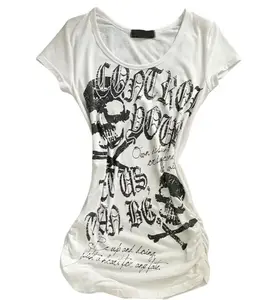 Women's Vintage Jersey T-Shirt Dress - Slim-Fit, Punk Rock, Short-Sleeved, Black Skull Print, Casual American Style
