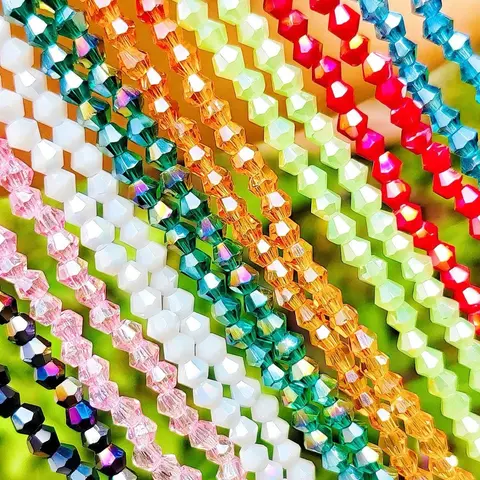 C004 4mm Premium Faceted Glass Bicone Beads - Diamond-Like Flash Decorative Beads, Beginner-Friendly DIY Jewelry Supplies for Crafts, Suitable for Beginner or Experienced Crafters