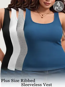 ❤4-Piece Spring/Autumn New Style Beautiful Back Ribbed Sleeveless Vest for Women, Slim Fit, Solid Color, Inner Layer/Outer Layer Base Vest