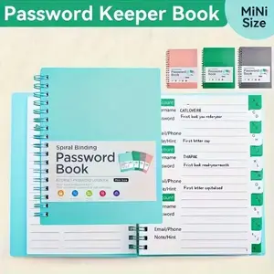 Portable Spiral Password Organizer with A-Z Laminated Letter Tags - Secure Internet Address and Credential Management Diary for Home and Office, Mini Size 4.7 x 6.1 inches