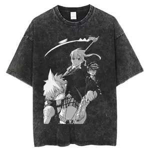 valentine shirts Japan Anime Soul Eater Printed T-Shirt Men Casual Manga Graphic T Shirts  Washed Cotton Tee Harajuku Male Street Vintage T-shirt