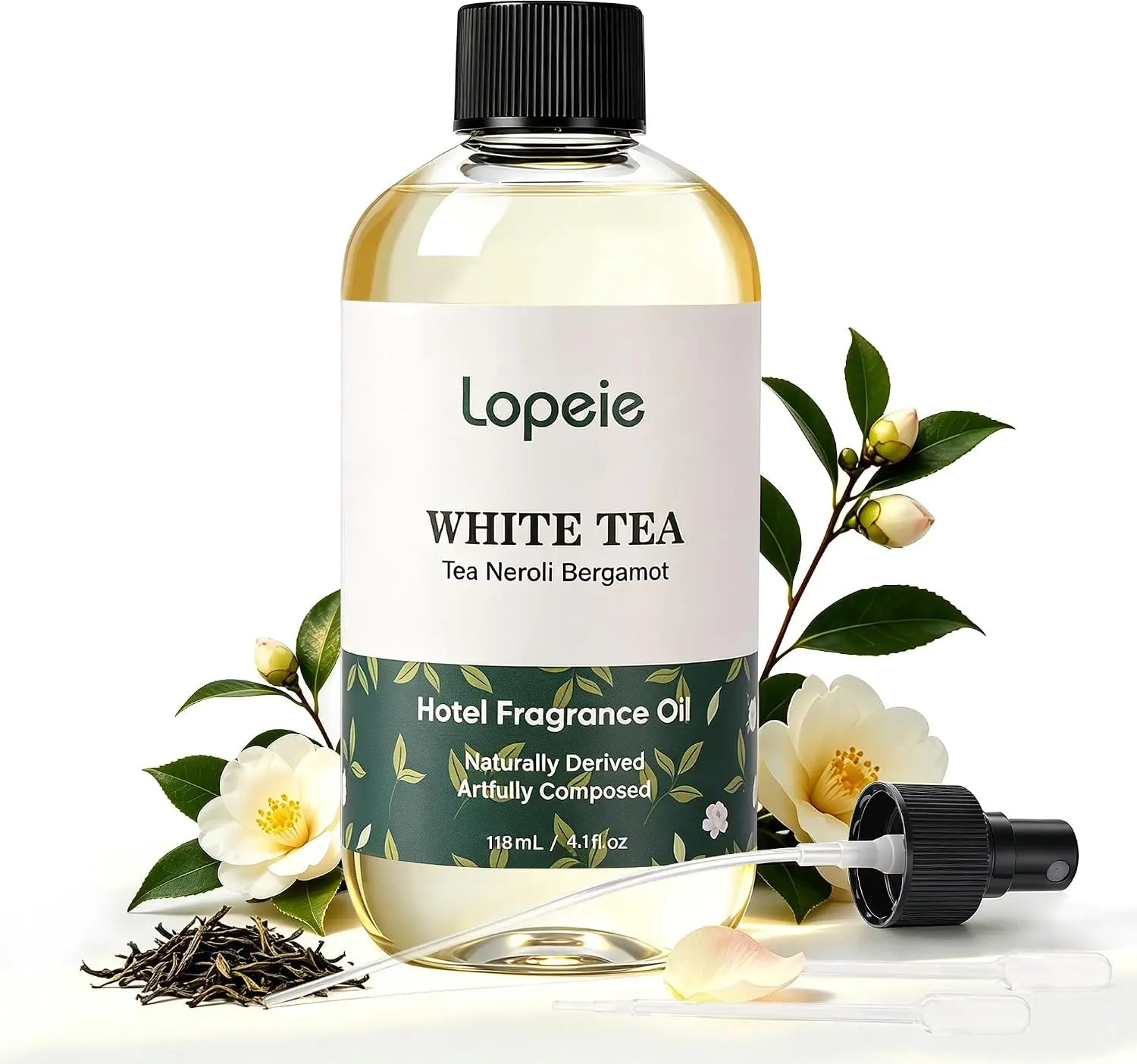 White Tea Essential Diffuser Oil, 4.1 fl.oz - Hotel Scent for Ultrasonic & Waterless Diffusers, Air Freshener & Room Spray - Long-Lasting Notes of Tea, Neroli & Bergamot