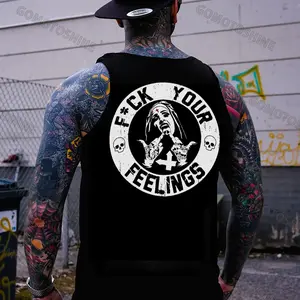 YOUR FEELINGS Defiant Nun Print Men's Vest Hoodie - Sweatshirt