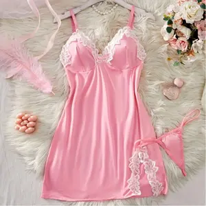 Valentine's Day Sexy Lingerie for Women - 6 Color Bridal Silk Satin Teddy & G-String Set| Sexy Lace Babydoll Nightwear for Honeymoon, Bride Gift
