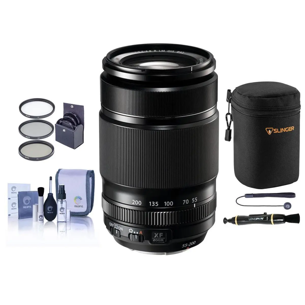 Fujifilm X Series XF 55-200mm f/3.5-4.8 R LM OIS Telephoto Lens with Metal Body, Bundle Includes 62mm Filter Kit, Lens Pouch, Cleaning Kit for Photographers