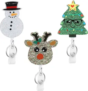 3 Pack Christmas Badge Reel Retractable, Nurse ID Name Card with  Swivel Clip, Cute Elk Snowman Christmas Tree Badge Holder for Nurse Student