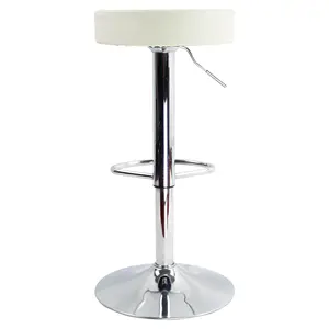 KKTONER Round Bar Stool PU Leather with Footrest Height Adjustable Swivel Pub Chair Home Kitchen Bar stools Backless Stool (White)