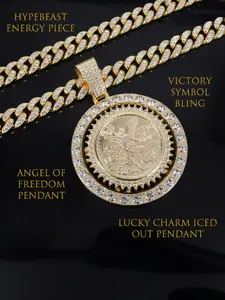 Full Diamond Liberty Pendant Necklace, Self-Confidence Halo Cuban Chain, Cultural Pride Eye-Catching Jewelry, Hip-Hop Streetwear Gift, Bling Stylish Accessory