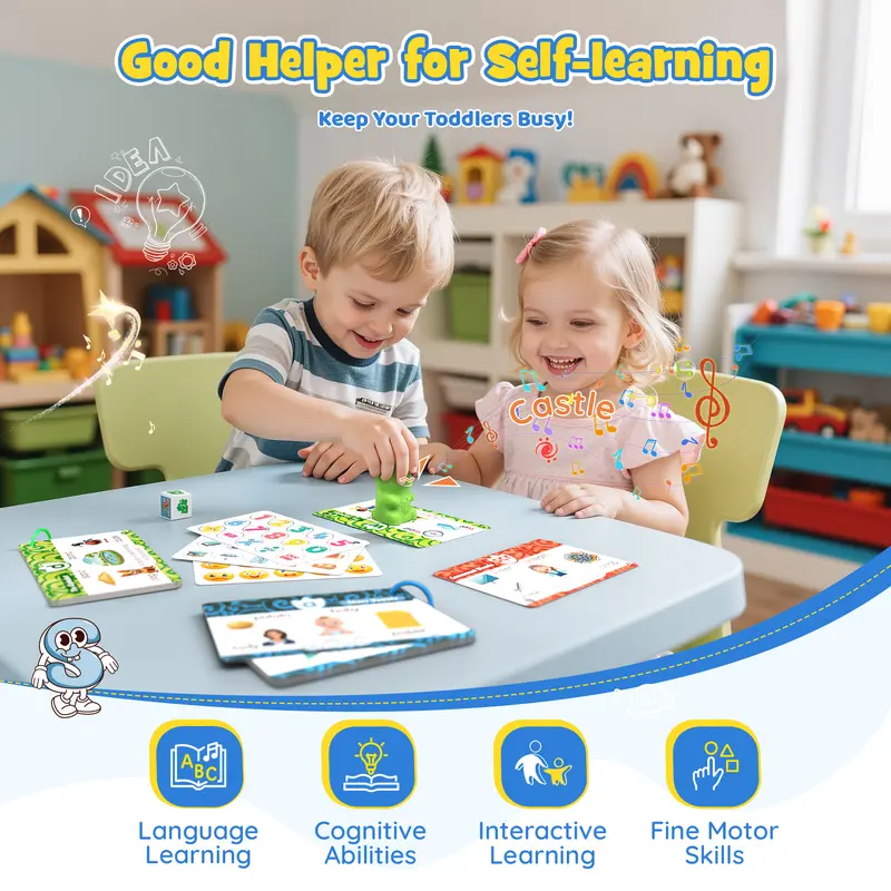 KOKODI Dinosaur Talking Flash Cards with Interactive Learning Stickers Montessori Phonics & Sight Words Set 148 Cards 592 Words 5 Categories 6 Stickers Educational Toy for Kids - Flashcards