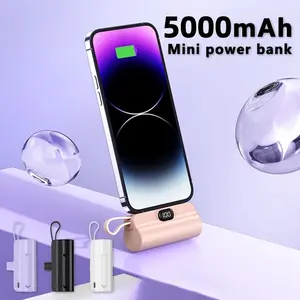 Portable Mini Emergency Capsule Charger, 5000mAh power bank, LCD Display Power Bank for iPhone & Android System Phones & Tablets, compatible for iPhone17 16 15 14 13 12 Pro Max Plus