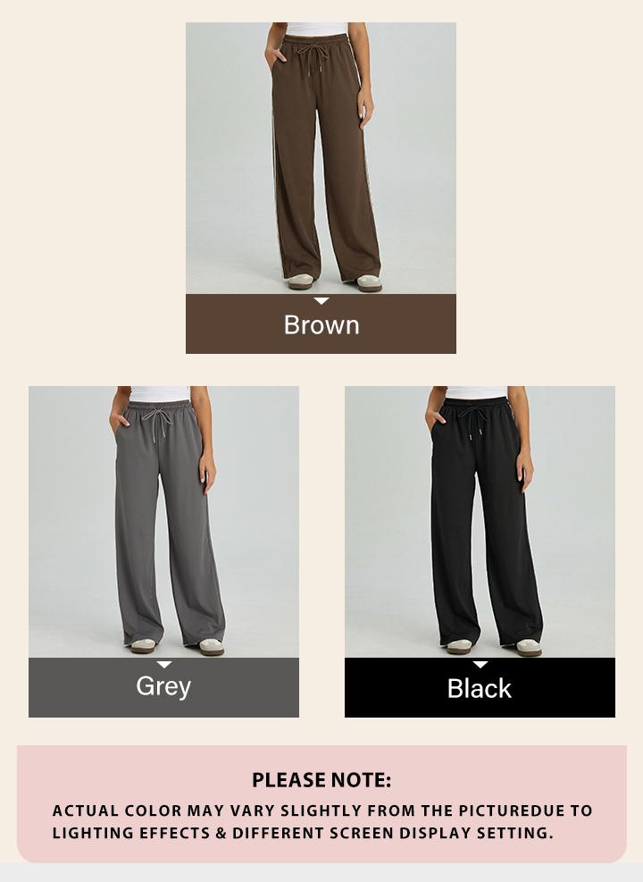 KatchMe Women's Casual High Waist Striped Wide Leg Trousers, Sporty Drawstring Waist Side Pocket Outfit, Minimalist Versatile Women's Bottom KatchMe Women's Casual High Waist Striped Wide Leg Trousers, Sporty Drawstring Waist Side Pocket Outfit, Minimalist Versatile Women's Bottom