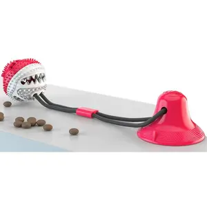 212 MAIN Interactive Training Ball, Grip 'N Play Treat Dispensing Suction Cup Dog Toy with Teeth Cleaning, Dual Ropes & Pinch Release, Red & White - 1 Size