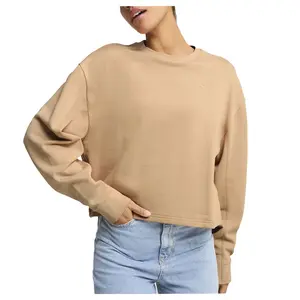 PUMA Womens Her Relaxed Embroidered Logo Crew Neck Sweatshirt Casual - Brown