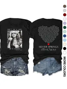 Women's Letter Print Round Neck Graphic Tee, 1 Count Vintage T-shirt, Women Clothes for Summer