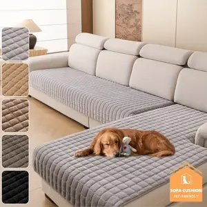 2PC Quilted flannel Non slip Sofa Cover, Thick and Comfortable Plush Non slip Sofa Mat with Pocket Design, Pet Friendly and Machine Washable Four Seasons Non slip Sofa Cushion, Ideal Furniture Decoration Protective Cover for Bedroom, Living Room,