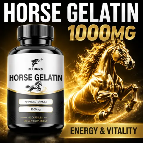 FULIMIKS Clean Label All-in-1 Horse Gelatin Complex Capsules - 1000mg Natural Dietary Supplement, Hydrolyzed Equine Gelatin, L-Lysine, Multi Herbal Extracts, Minerals & Wellness Supplements for Fitness, Supports Energy Boost, Bone & Muscle Health, Energy