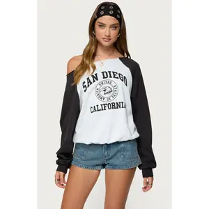 Edikted Women's San Diego Off Shoulder Raglan Sweatshirt