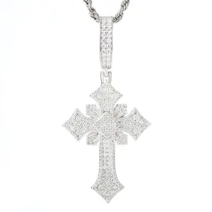 【#P680】Iced Out Cross Pendant UCCIYO S925 Sterling Silver Synthetic Moissanite Pendant Necklace for Women Men Hip Hop Jewelry Gift