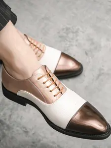 Men's Business Style Two-tone Oxfords, Fashionable Comfortable Pointed Toe Dress Shoes for Work Office, Male All-match Shoes for Daily Wear, Boy