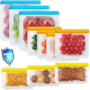 10 Pack Reusable Food Storage Bags, Dishwasher Safe, Leakproof Freezer Bags, BPA-Free Lunch & Travel Bags (3 Gallon, 4 Sandwich, 3 Snack Sizes)