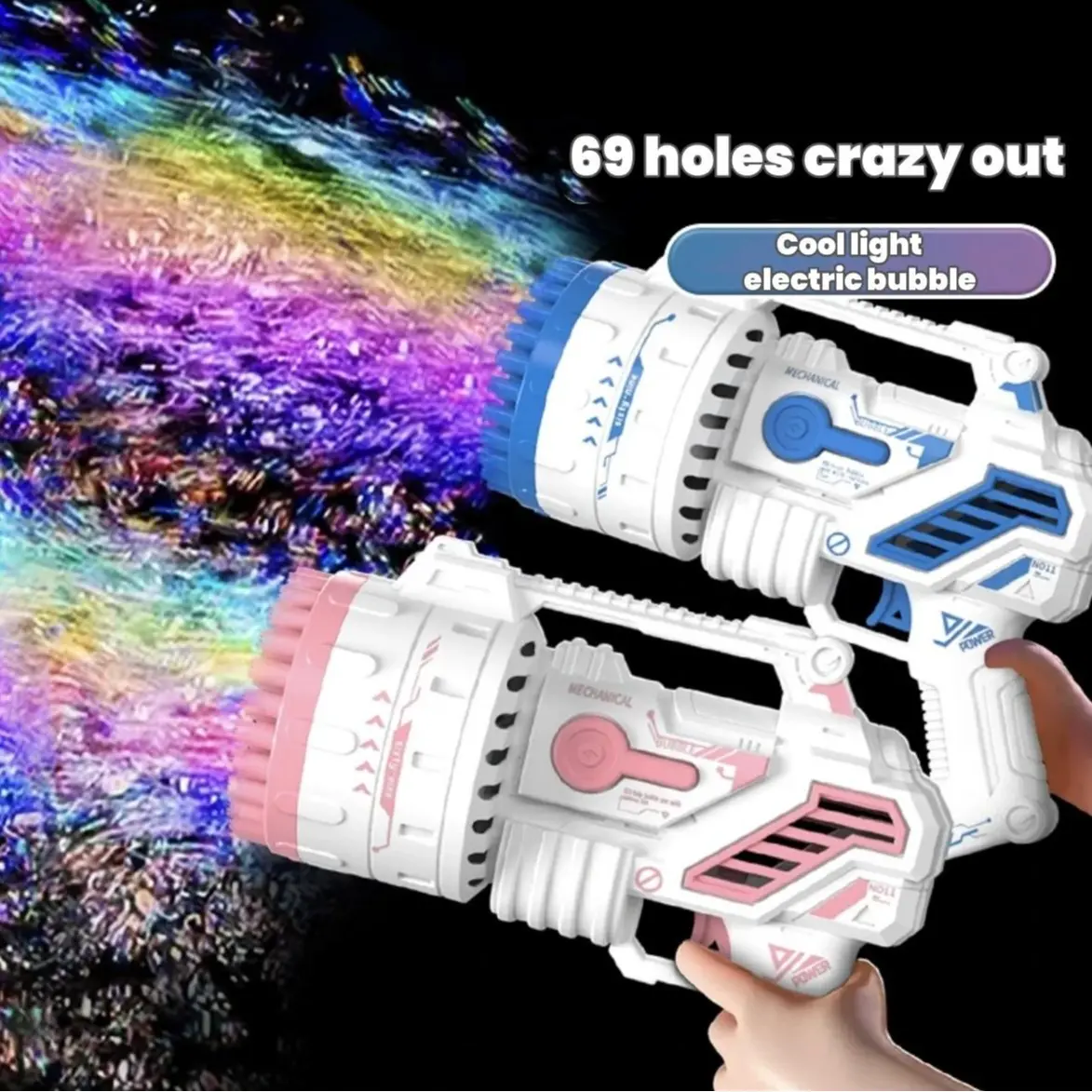 2 Pack-Bubble Blasters Toy for Kids with Colorful LED Lights,Bubble Maker Toys with Leak-Proof Bubble Bottles,Unisex Handheld Automatic 69-Hole Bubble Machine Wand,Outdoor Party Bubble Machine for Boys Girls,Party and celebration gifts