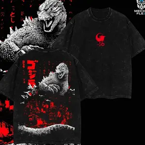 Minus One Godzilla - Monster Monsterverse Kaiju Retro Unisex Vintage Unisex Double Printed Heavyweight Cotton Oversized Shirt Wash Tee, Workout Clothes, Clothes for Daily Wear 8U2