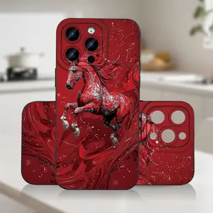 A phone case with a red horse design pattern, TPU shockproof full protection case suitable for iPhone 17/16/15/14/13/12/11 PRO MAX PLUS AIR E XS and PROMAX MINI, an ideal gift for friends and family, MS1888