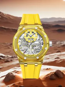 Ailang Men's Business-Casual Automatic Mechanical Wristwatch - Analog Display, Polygonal Transparent Case, Waterproof, Luminous, Double Flywheel