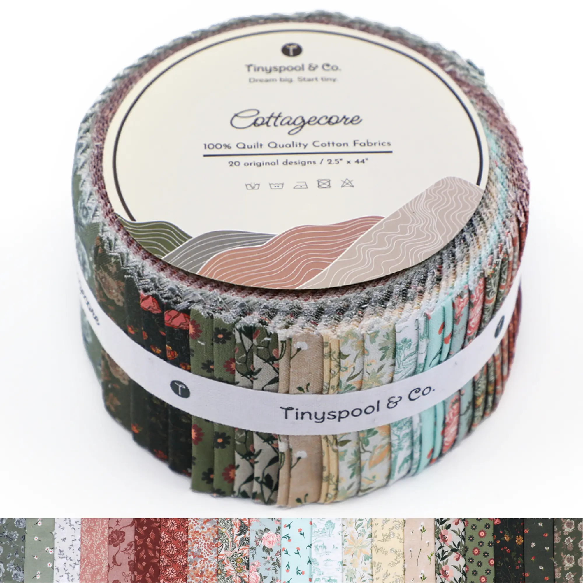Tinyspool & Co. Cottagecore Twirlie Roll Quilting Fabric Strips 40 Assorted Bundle Soft 100% American Cotton OEKO-TEX Certified for Quilting Crafting Sewing Home Decor Purse Making