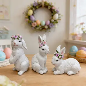 Easter Rabbit Resin Figurine Cartoon Animal Garden Yard Outdoor Craft Decoration Ornament, Cute Easter Decor for Home and Garden