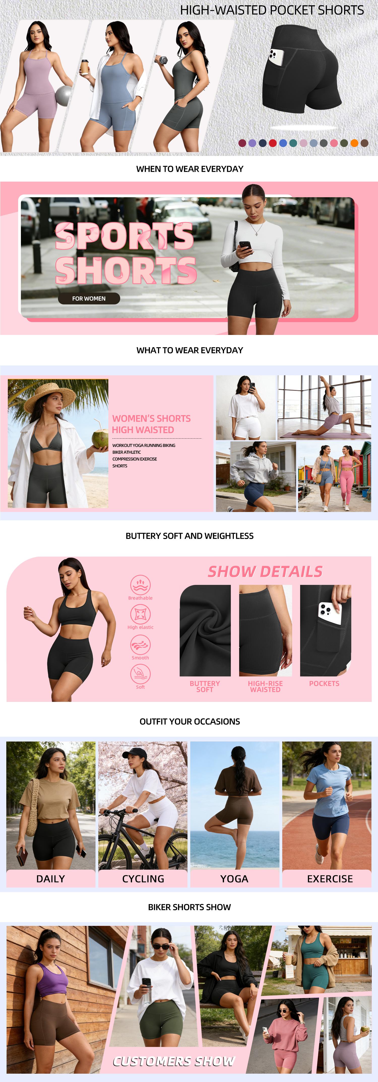 4 Packs Womens Biker Shorts with Pocket, High Waisted Tummy Control Spandex Yoga Workout Shorts