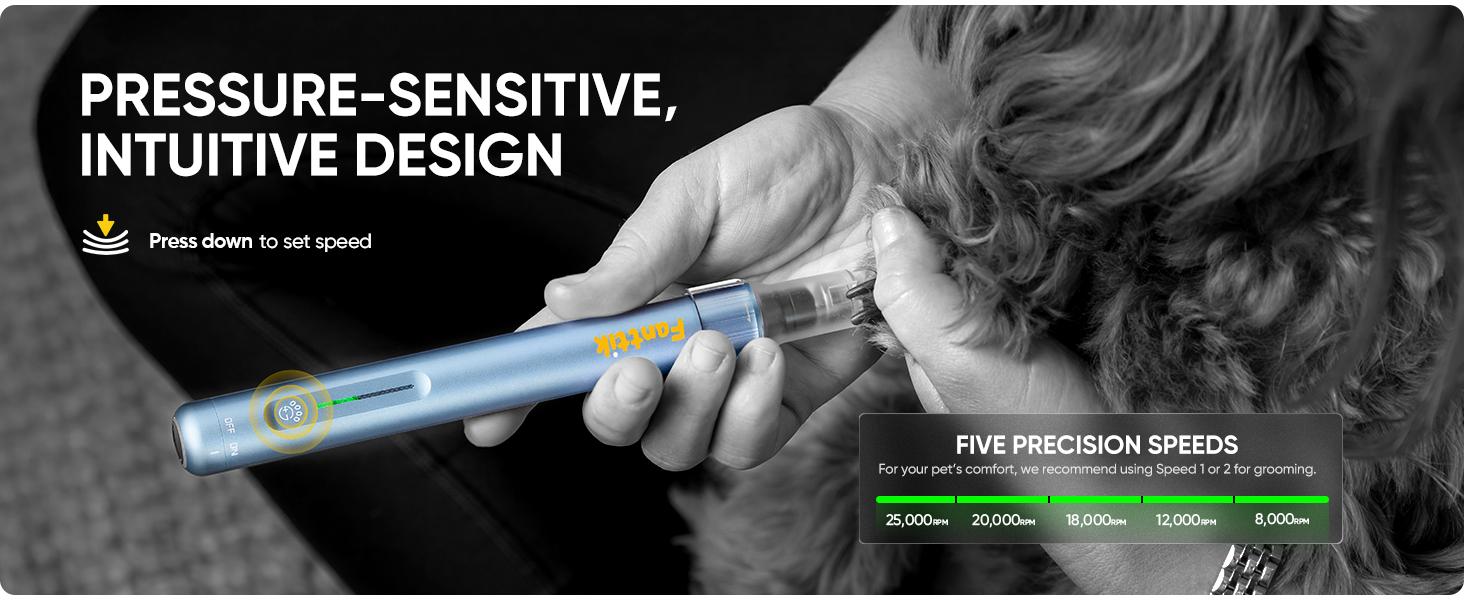 Fanttik F2 Master Pet Dog Nail Grinder Quiet, Safe Electric Rechargeable Pet Nail Trimmer with LED Light, 5-Speed Variable Paws Grooming Tool Kit, DIY Name Tags for Small Medium Dogs & Cats, Blue