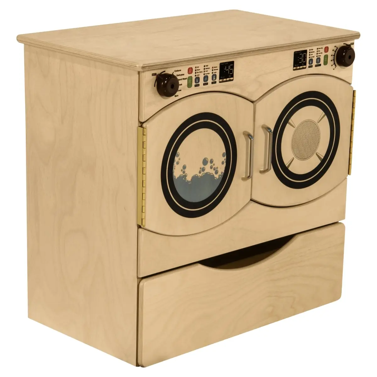 WOOD DESIGNS 20930 Wood Finish Side-By-Side Deluxe Dual Function Wash Dry Combo Washer Dryer Set