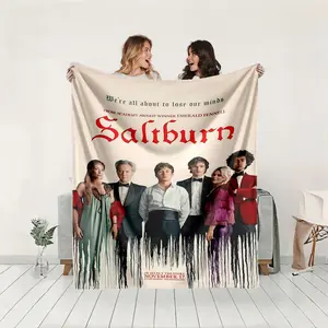 1 piece "Saltburn" Movie Character Poster themed flannel blanket - Oversized fluffy flannel sofa blanket, suitable for beds and sofas, modern design, all-season use, digitally printed pattern, 100% polyester material, machine washable, suitable for