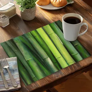 360 stand Green Bamboo Polyester Kitchen Decorative Placemat with Coasters, 14x18 in., Asian Green Accent Kitchenware Tableware for Home Decor - CPPM14187RLQG