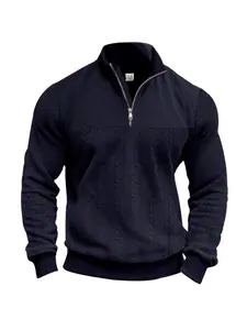 Men's Vintage Style Heavy Knit Sweatshirt, Fashionable Stand Collar Half Zip Pullover (raised Texture, Loose Fit), Y2K Streetwear, Knitwear