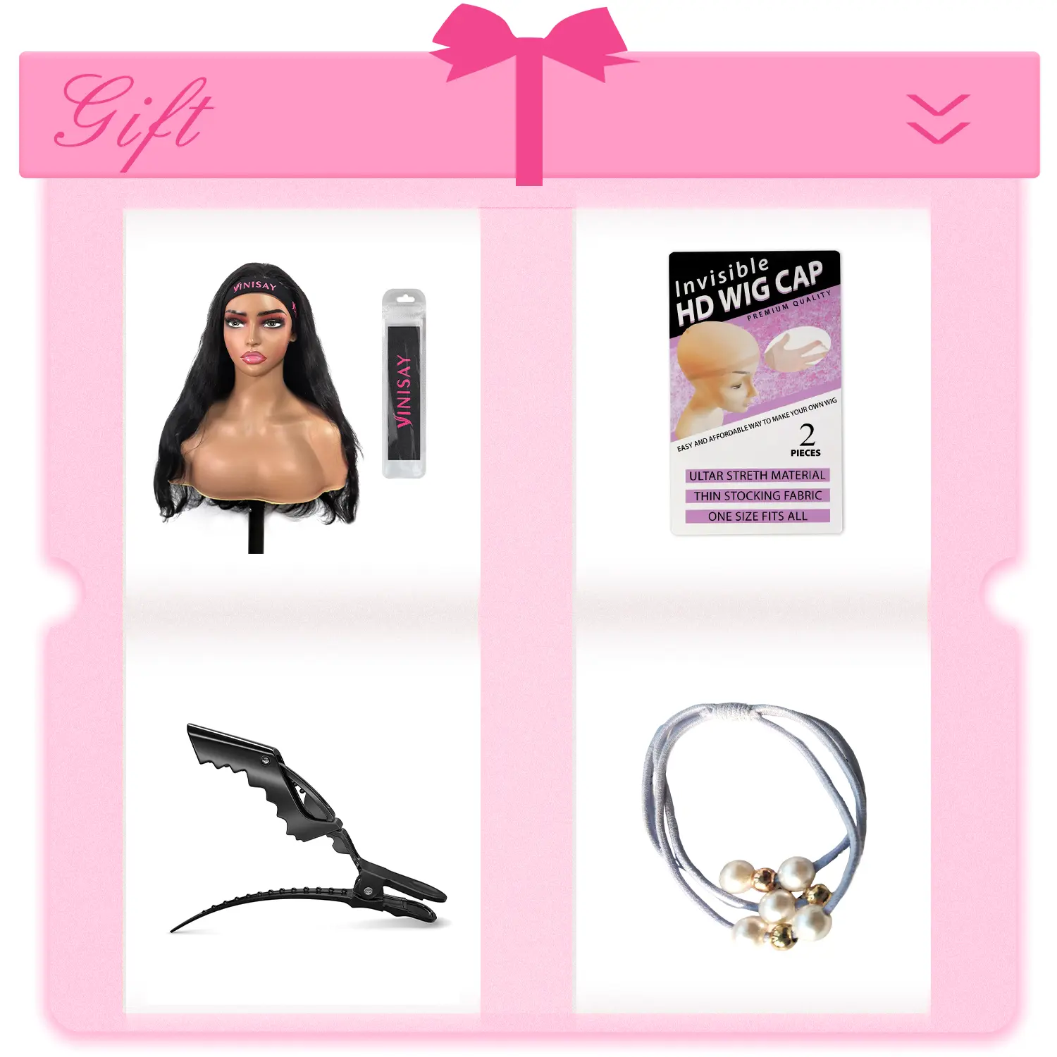 Free gift Vinisay Elastic Head Bands for Wig, Lace Melting Edge Wrap to Lay Edges