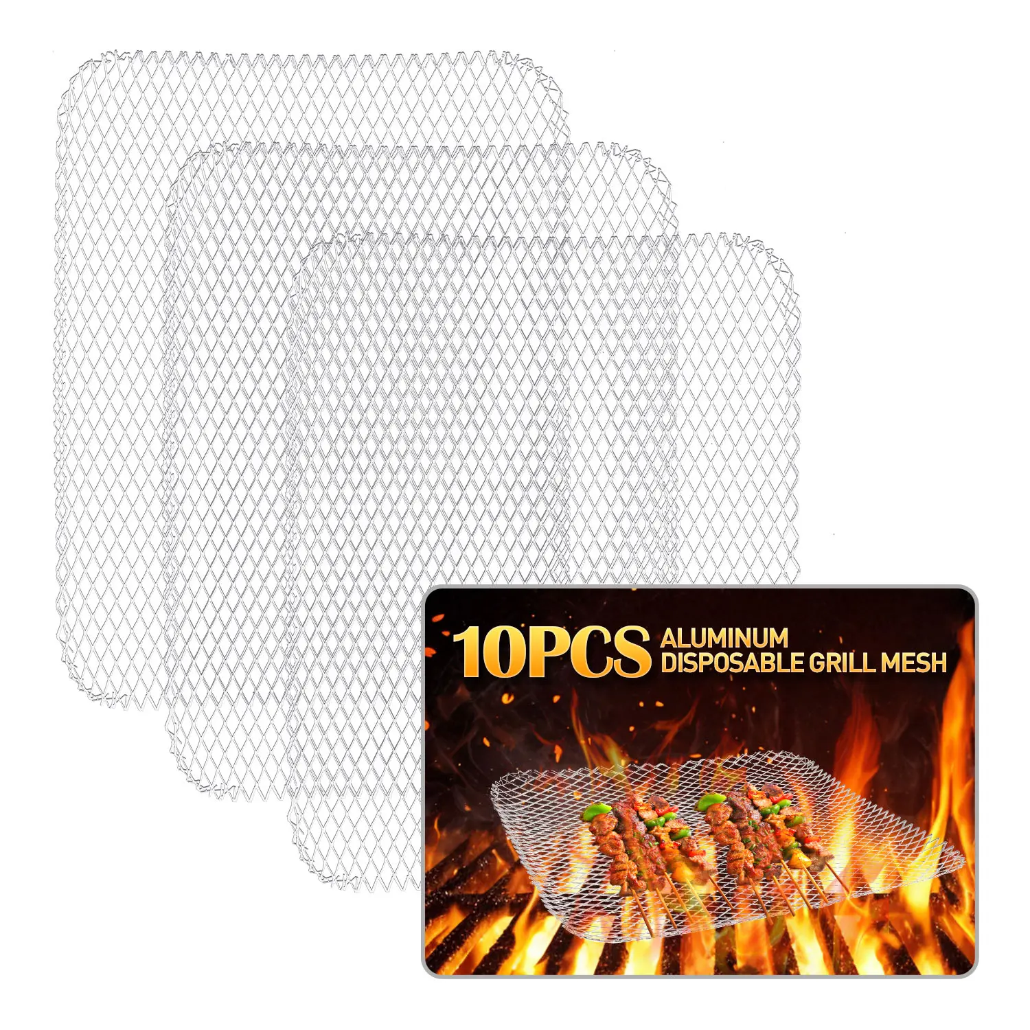10 Pcs Disposable Grill Topper 16x12 Inch Grill Mesh Mat Prevent Food Falling BBQ Aluminum Mats for Outdoor Grills Easy to Clean