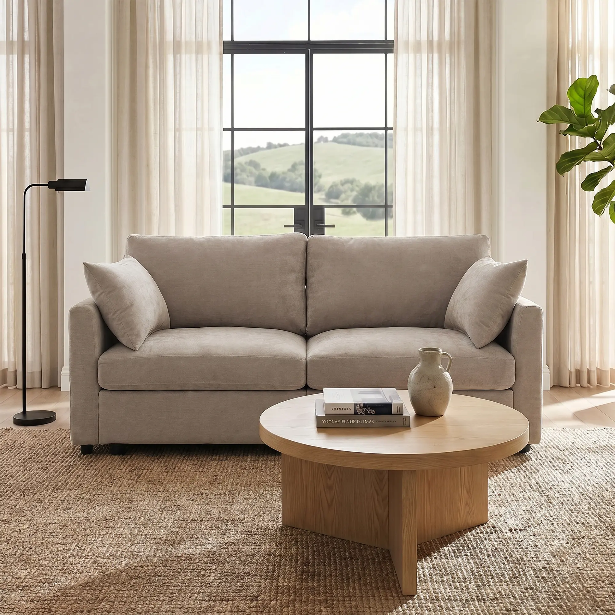 Tbfit Modular Cloud Loveseat Sofa - Compact Space-Saving Fixed Modern Soft Chenille Fabric Couch, Spring Cushions, Soft Foam Support, Deep Seating for Tiny Living, Office, Sofas Living Room Indoor Furniture, Khaki ,SohoChic