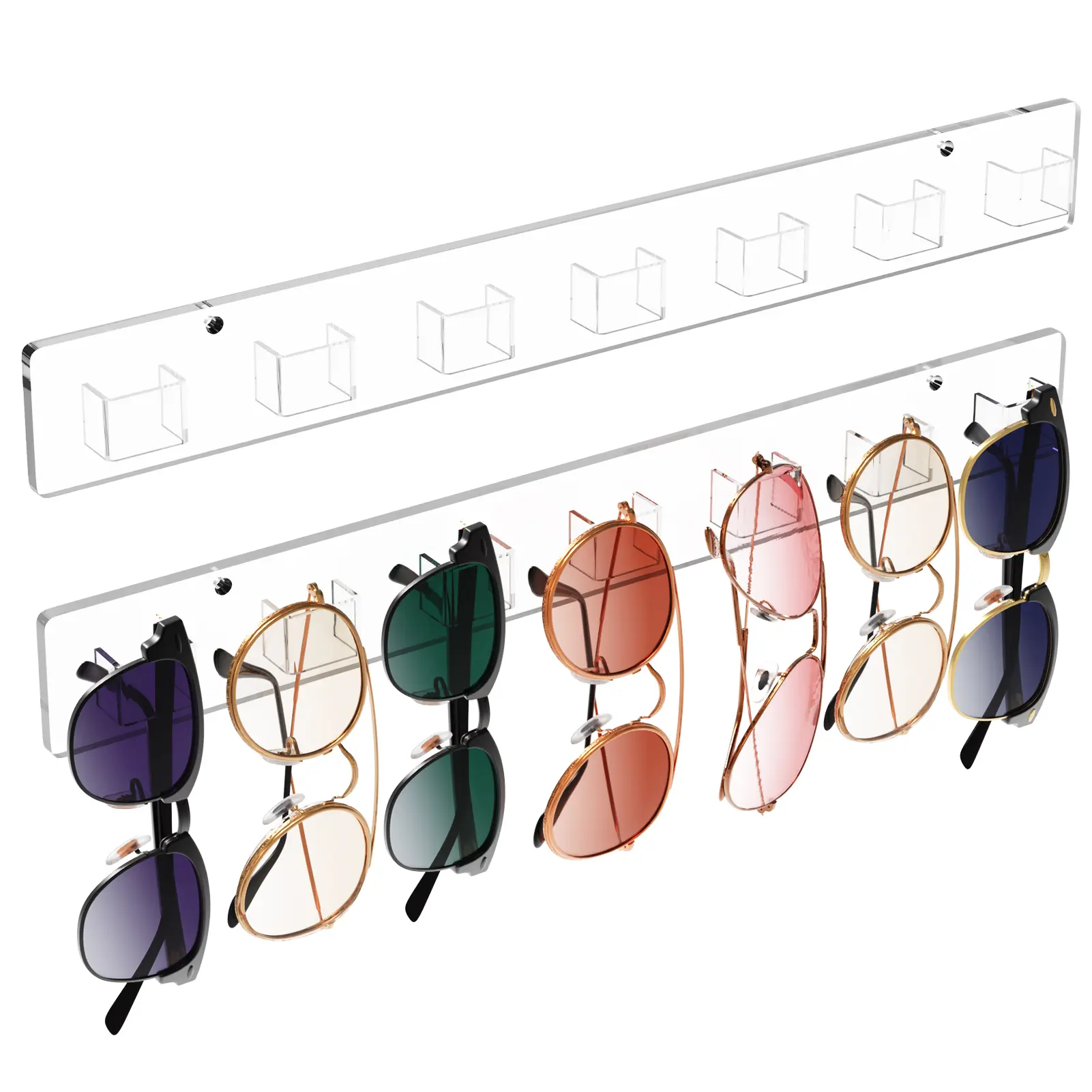 MaxGear Dual Transparent Wall-Hanging Sunglasses Organizer - 28-Pair Capacity, Room & Closet Display Rack, Door Eyewear Holder, Secure via Screws/Strong Adhesive Strips, Home Storage Accessory