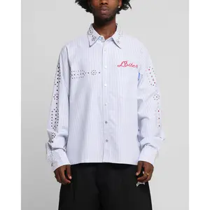 Loiter Western Long Sleeve Button Up Shirt Blue/White