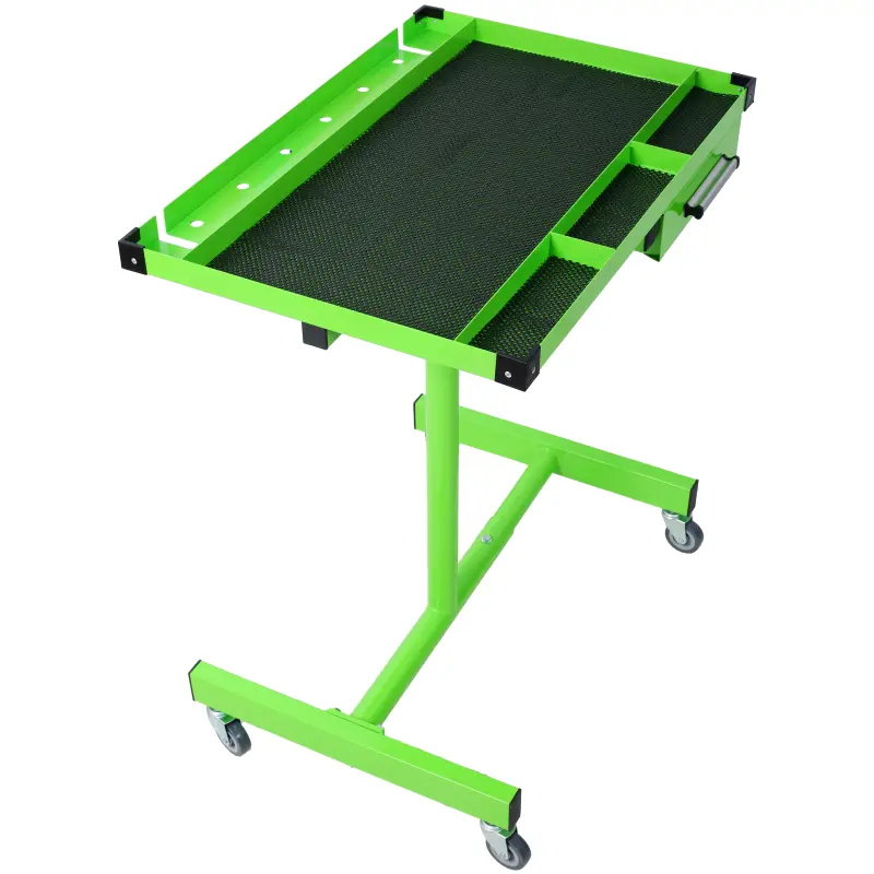 Adjustable Tear Down Work Table with Drawer for Garages, Repair Shops, and DIY, Portable, (4) 2.5" Swivel Casters, 220 Pound Capacity, Rubber Corners, Heavy Duty Steel