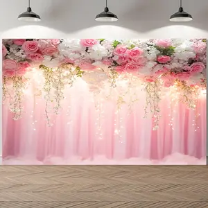 1pc Pastel Rose Backdrop - Pink White Cascading Blooms Self Lit Effect Lightweight Wedding Arch for Indoor Outdoor Photo Shoot Birthday Party