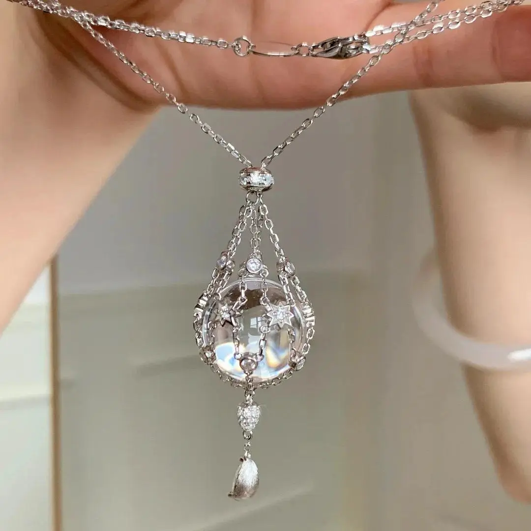 Women's Fashion Crystal Necklace - Retractable Mesh Chain Pendant with Star Embellishments, Niche High-End Versatile Accessory, Crystal Necklaces, Star Embellishments Necklaces
