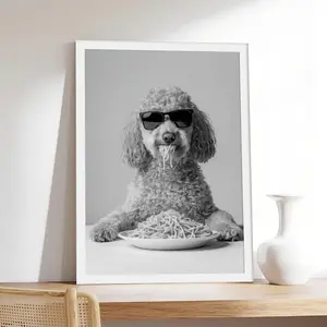 Goldendoodle Eating Pasta _ Dog Funny Doodle, Pet & Animal Canvas Print, Minimalist & Neutral-Style Poster, Bedroom Aesthetic Wall Decor.
